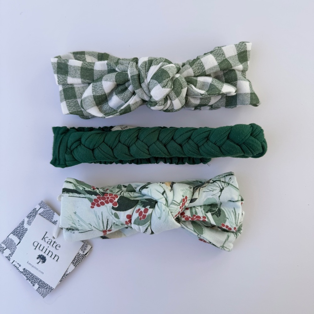 Kate Quinn Checkered, Braided, and Floral Headband Trio